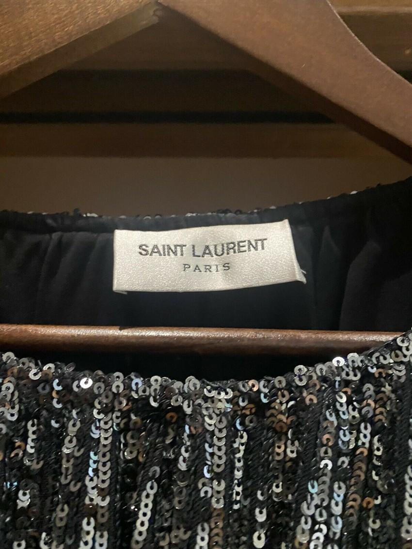 Saint Laurent Black Sequin Long Sleeve Mini Dress