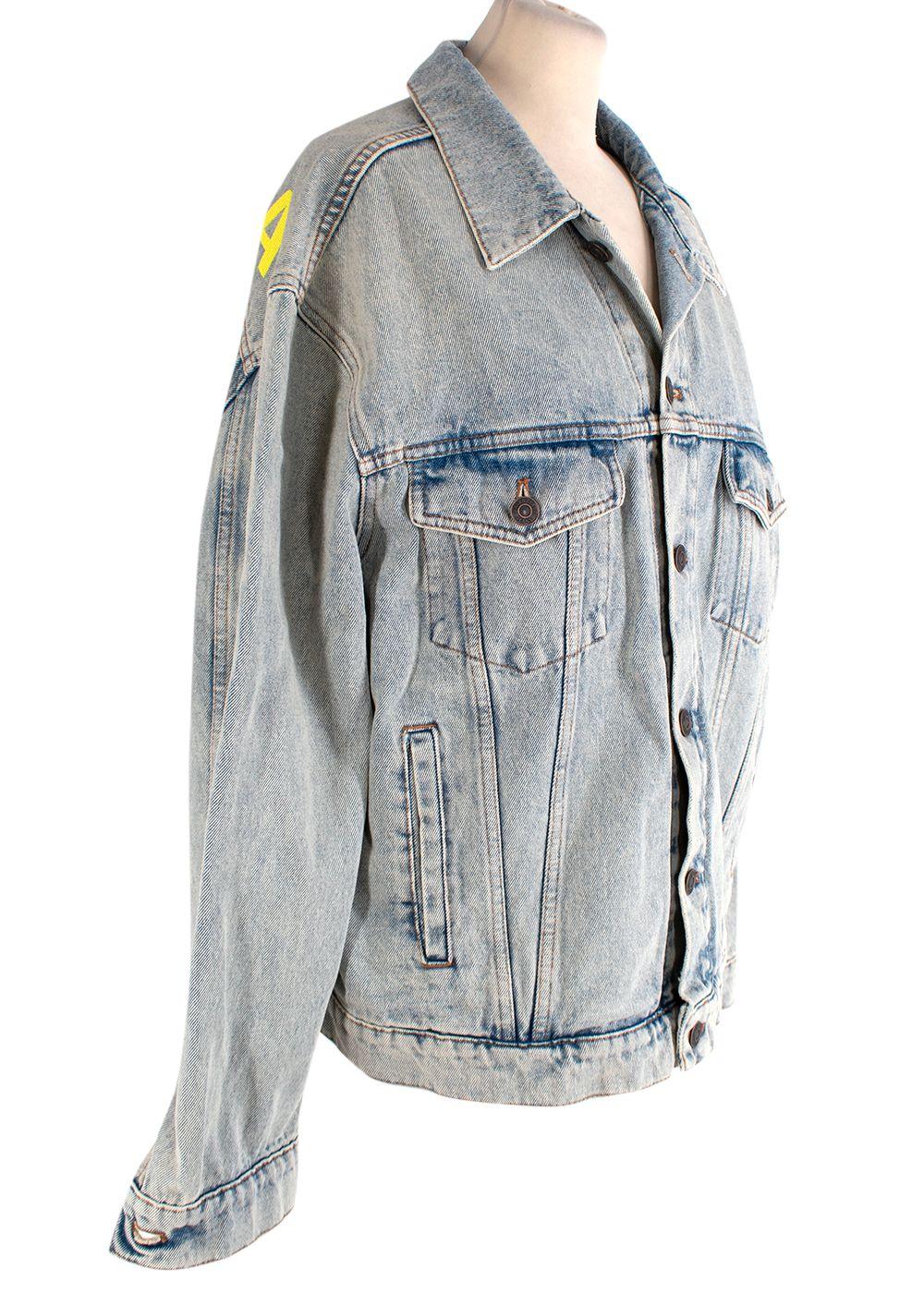 Balenciaga Acid-wash denim neon printed logo back jacket