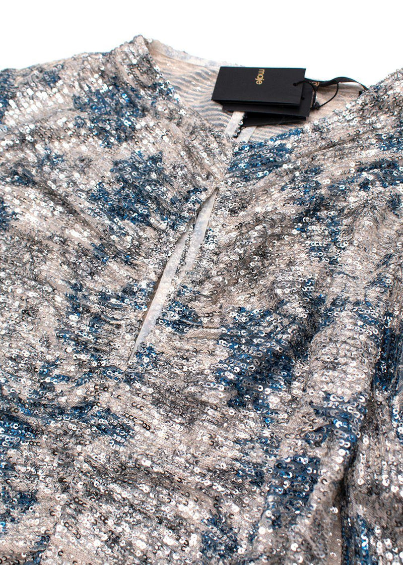 Maje Silver/ Blue Raquine Sequin-Embellished Draped Mini Dress