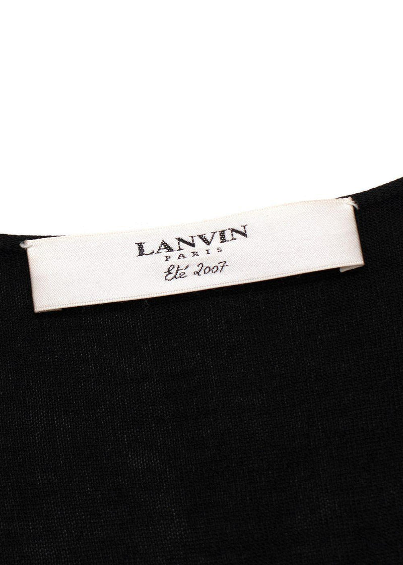 Lanvin Black and Navy Wrap Blouse with Frill Detail
