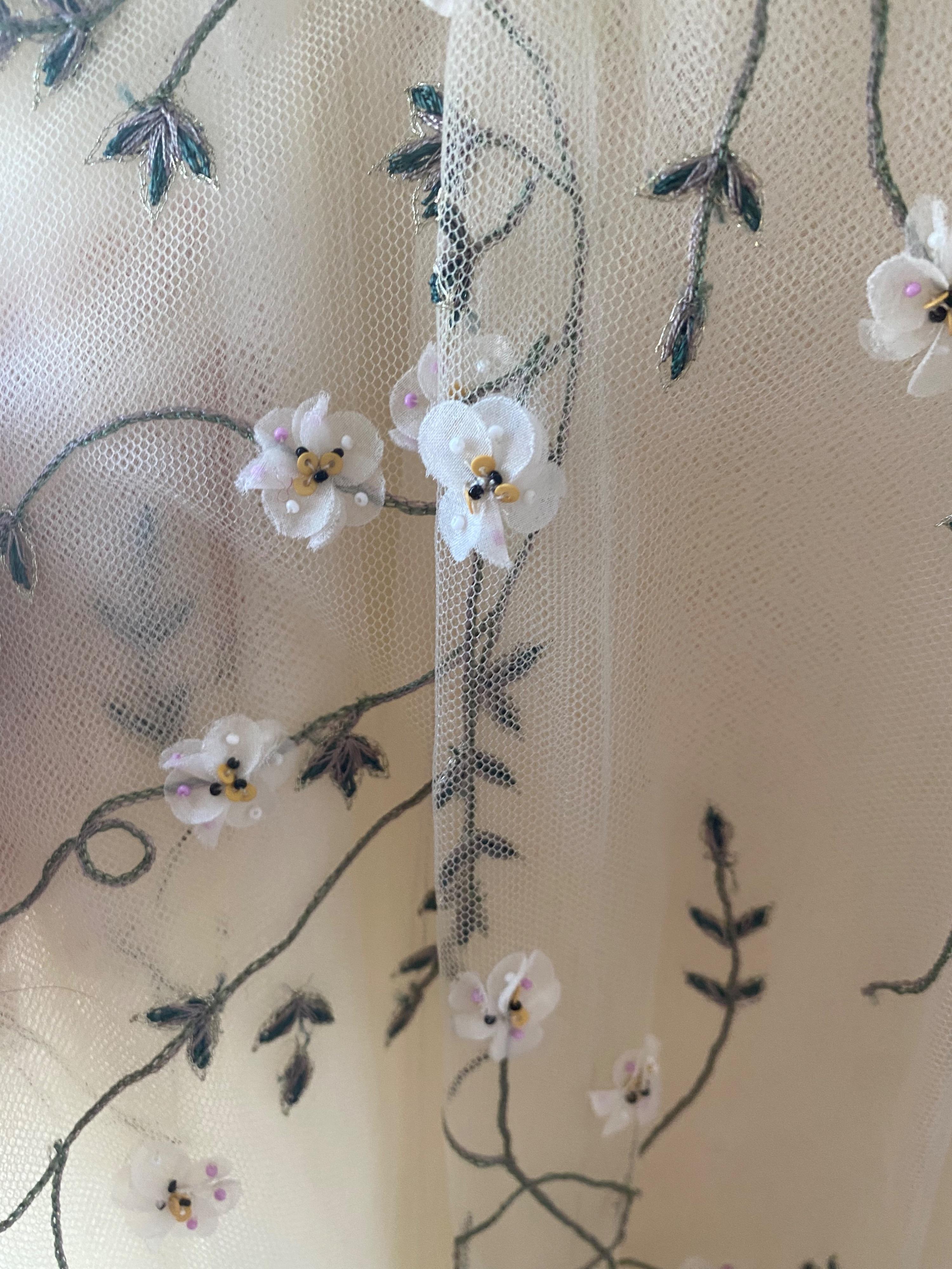 Floral Embroidered Ivory Tulle Gown