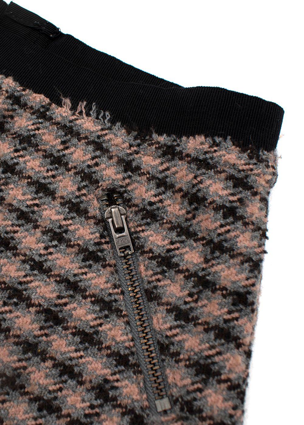 Pink Houndstooth Tweed Skirt