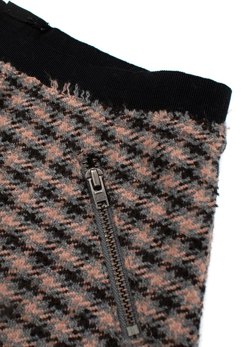 Pink Houndstooth Tweed Skirt