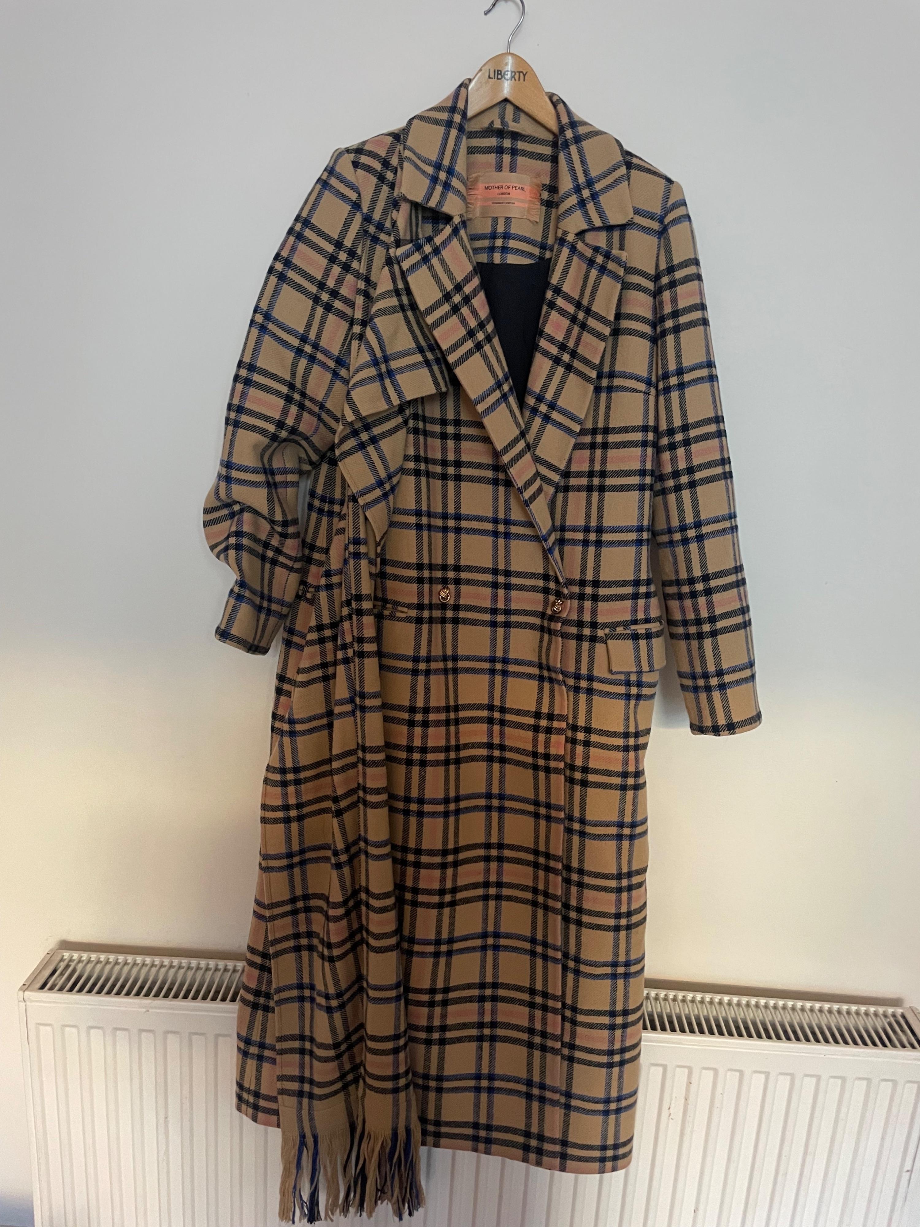 Check Wool Scarf Coat