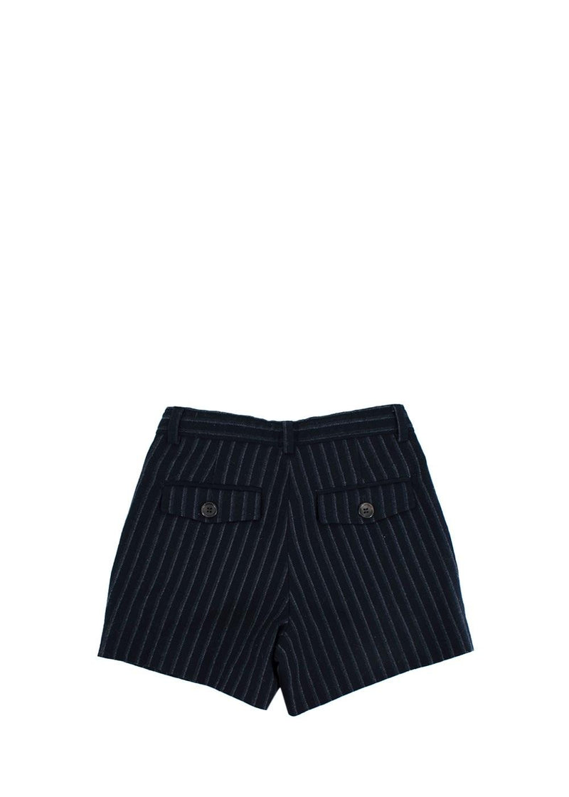 Navy Pinstripe Wool Tailored Shorts