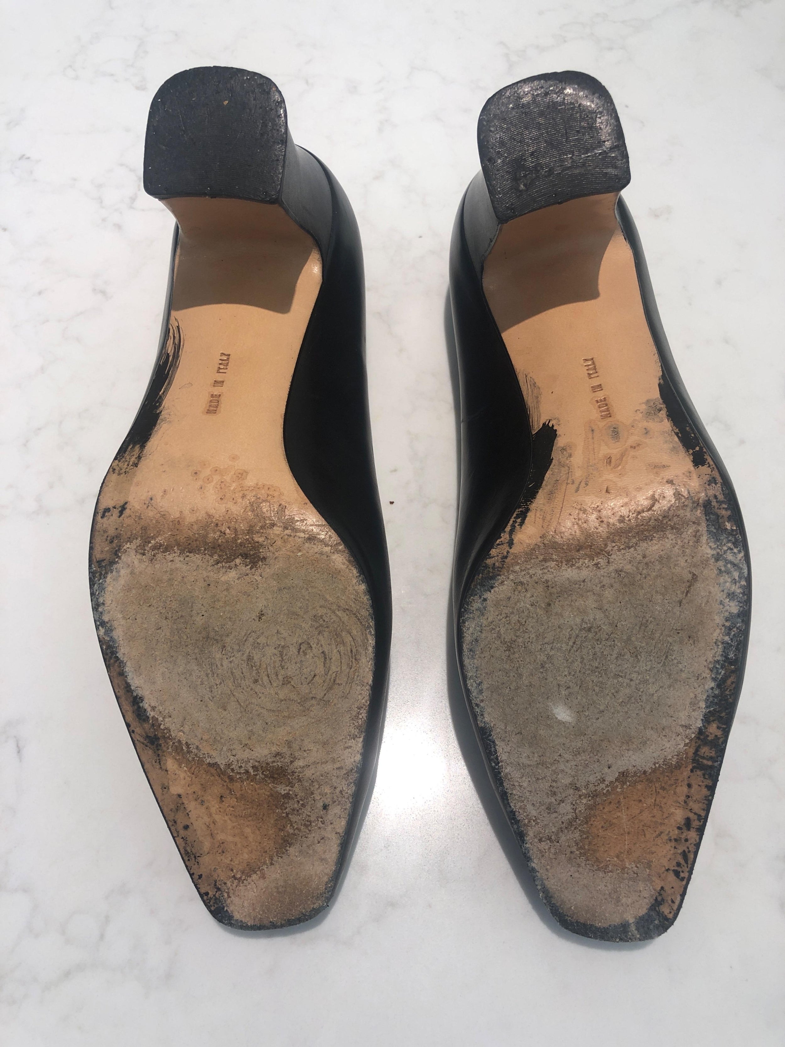 Black Leather Fizzy Pumps