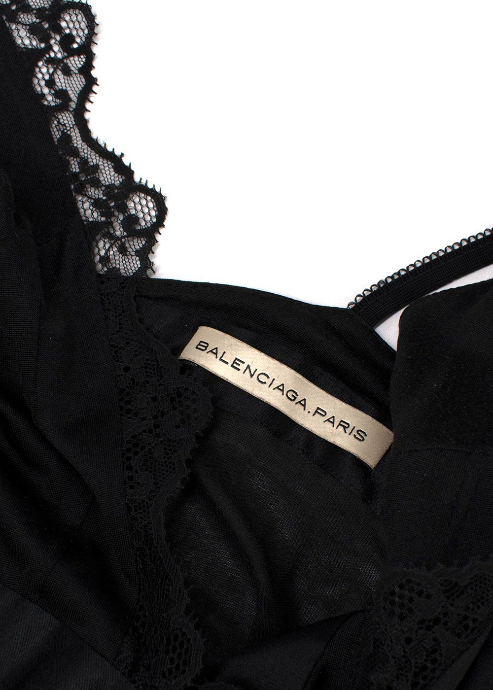 Balenciaga Silk Lace Trimmed Black Plunge Cami Top