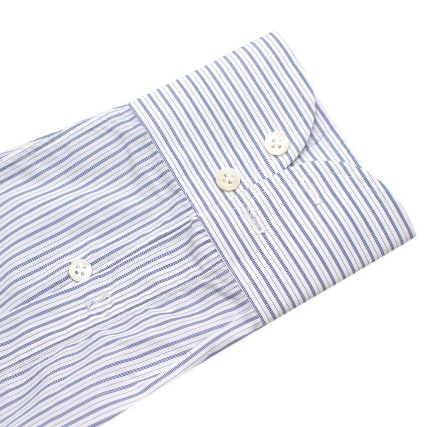 Emanuele Maffeis White & Blue Striped Cotton Tailored Shirt