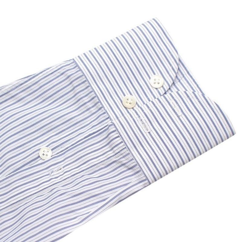 Emanuele Maffeis White & Blue Striped Cotton Tailored Shirt
