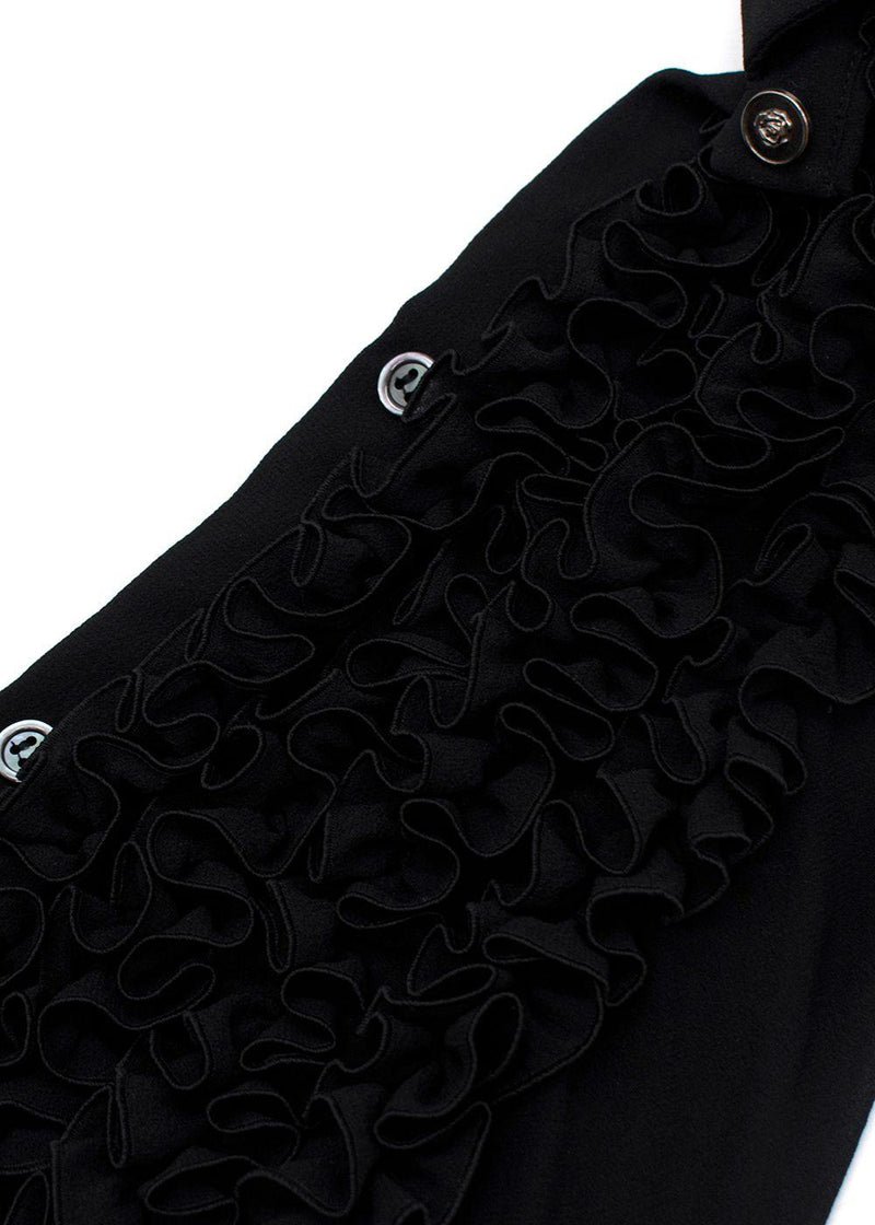 Black Ruffled Bib Silk Halterneck Dress