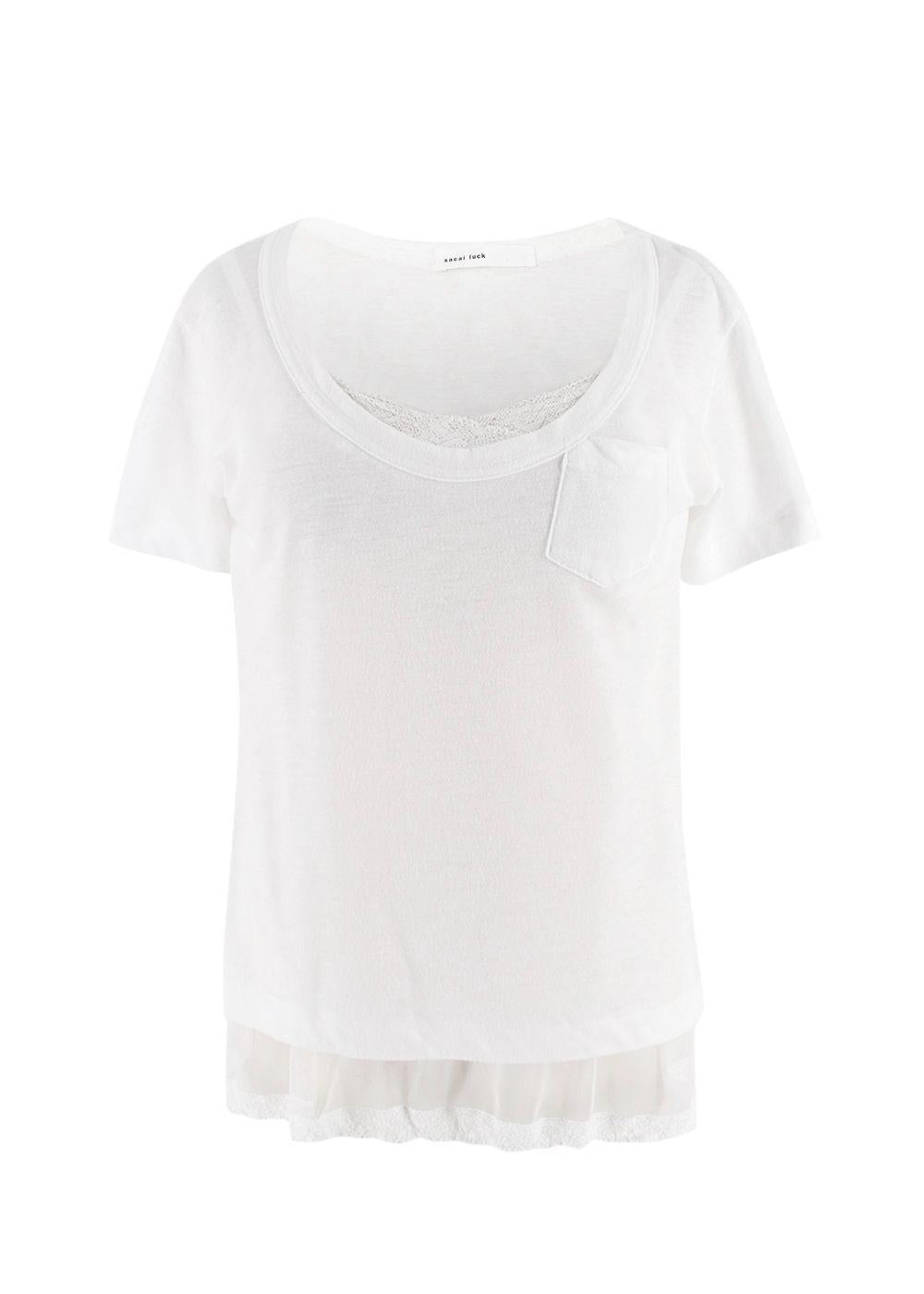 Sacai Luck Lace Trim White T-Shirt
