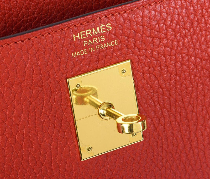 Hermes Kelly 35cm in Rogue Tomate Clemence Leather with Gold Hardware