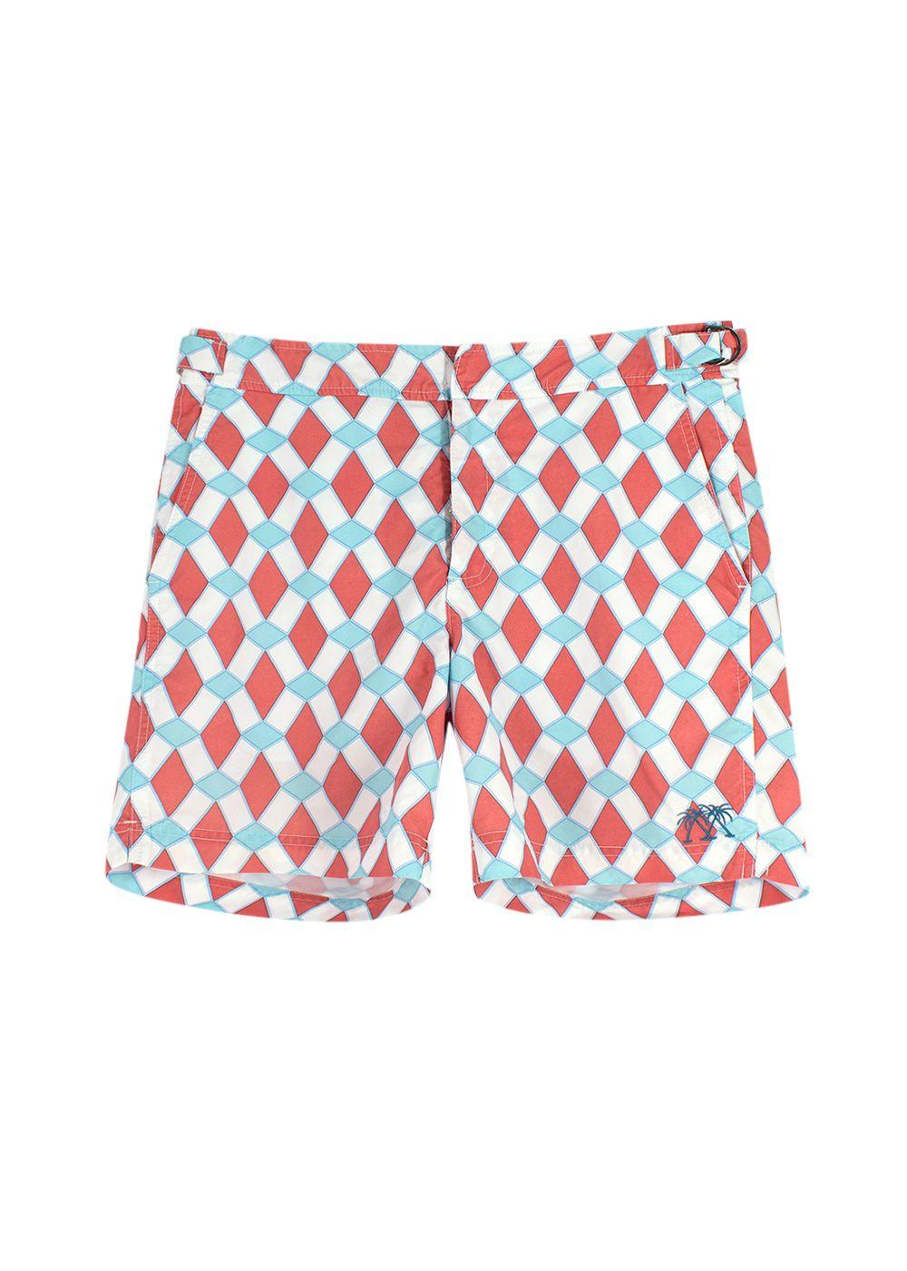 Pink House Mustique White and Orange Tile-print Shorts