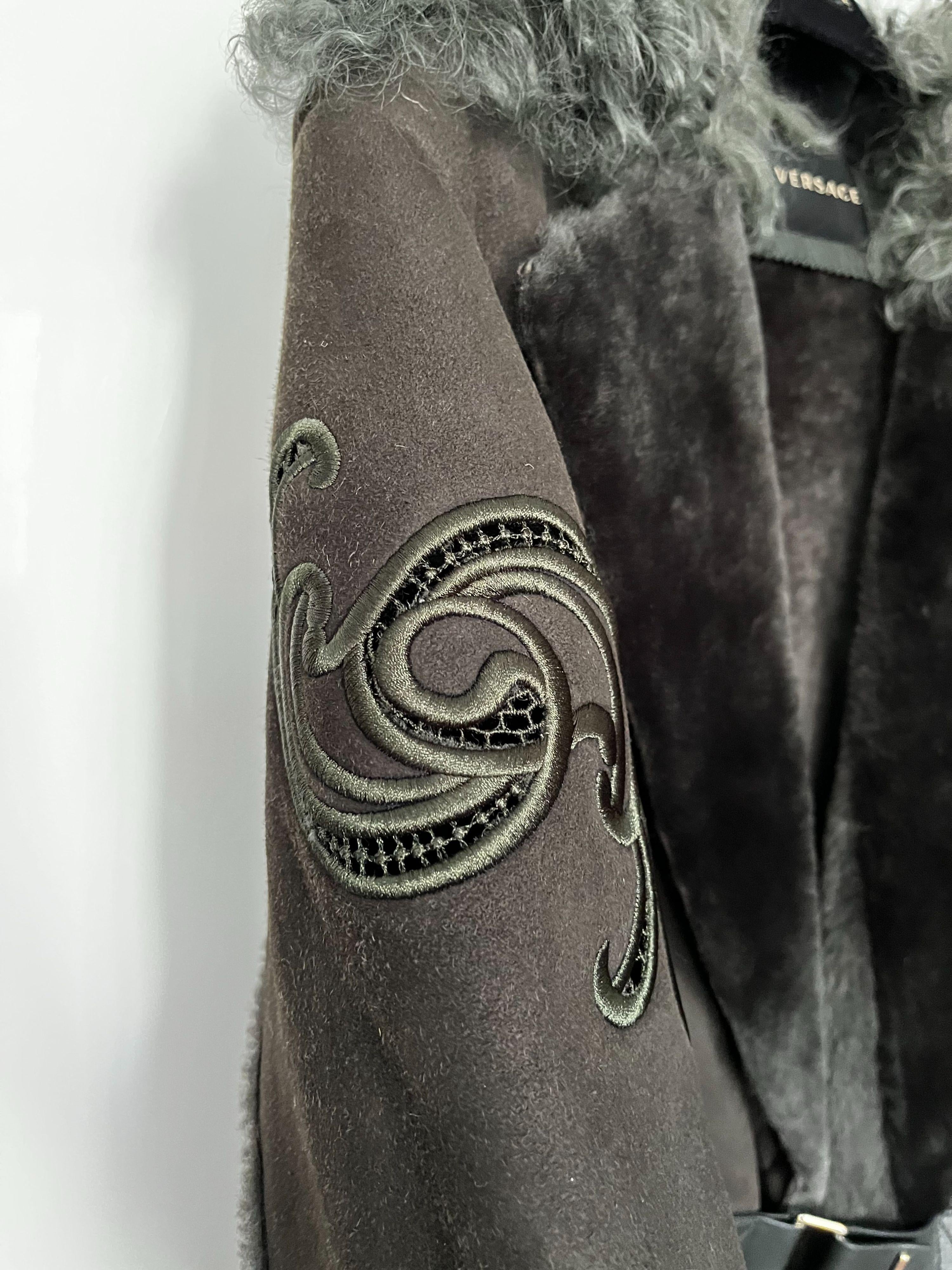 Khaki Shearling Cut-Work Coat
