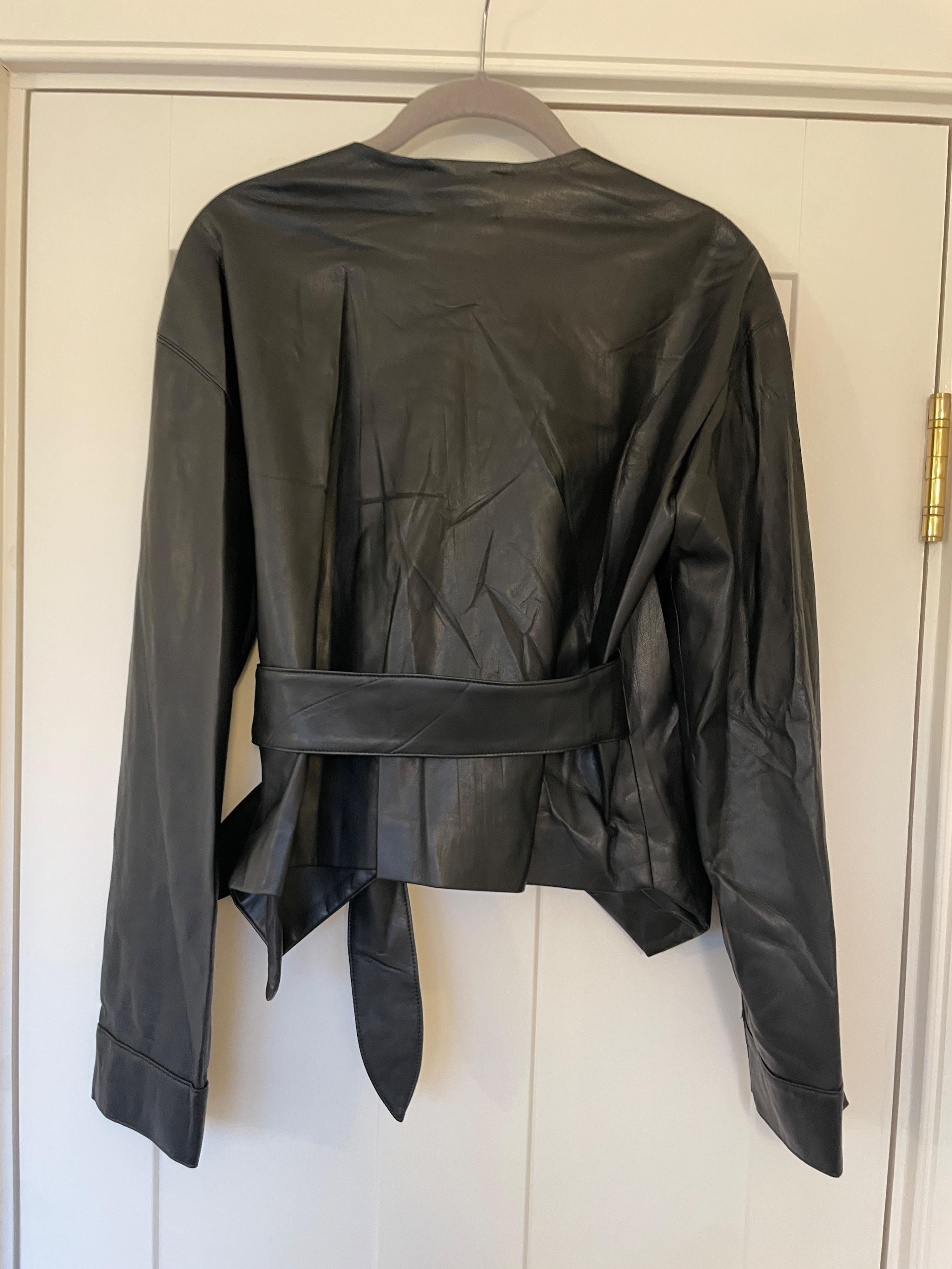 Black Faux Leather Wrap Top