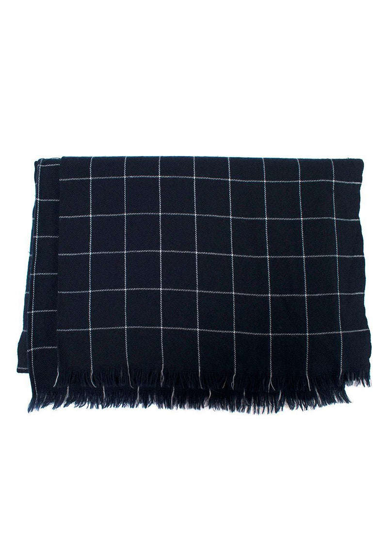 Bespoke Navy Check Cashmere Blend Scarf
