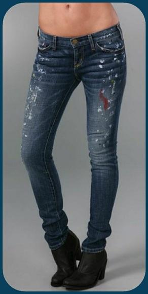 Current Elliott Blue Denim The Skinny Paint Jeans
