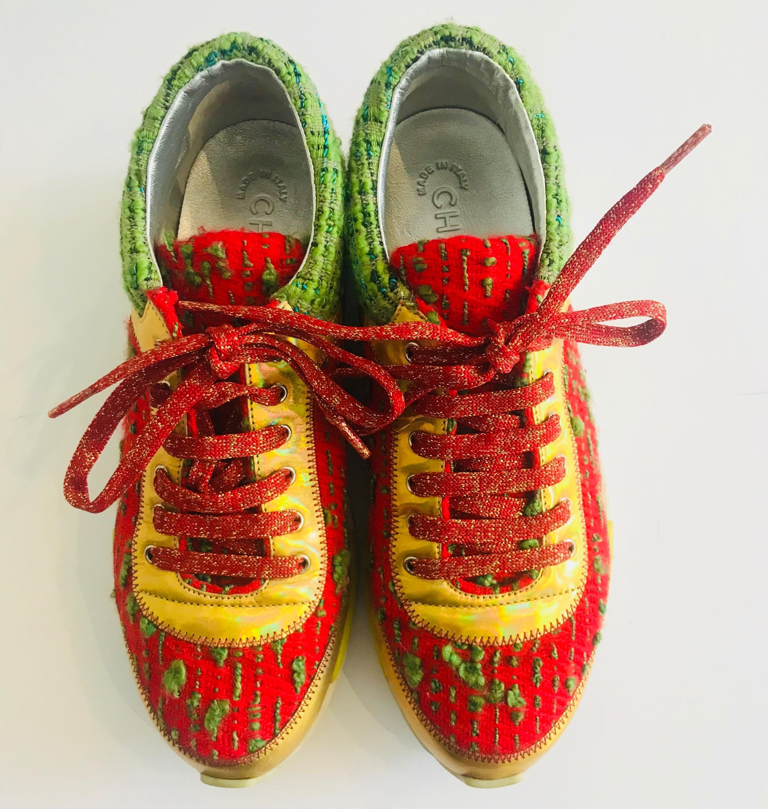 Multicoloured tweed & leather CC Sneakers
