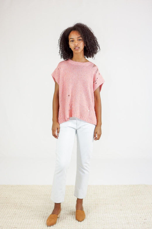 Pink Merino Wool Distressed Knit Vest