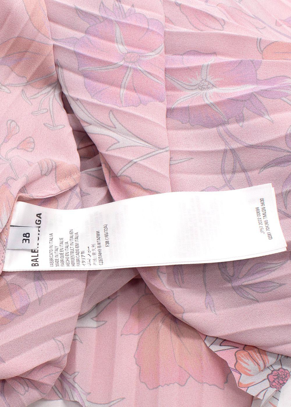 Balenciaga Pink Floral Pleated Skirt with Drawstring Waist Detail