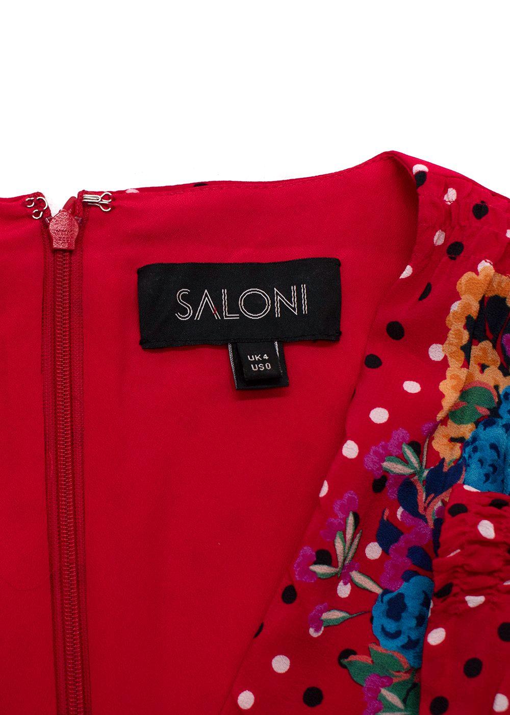 Saloni Red Polka Dot Print Silk Dress