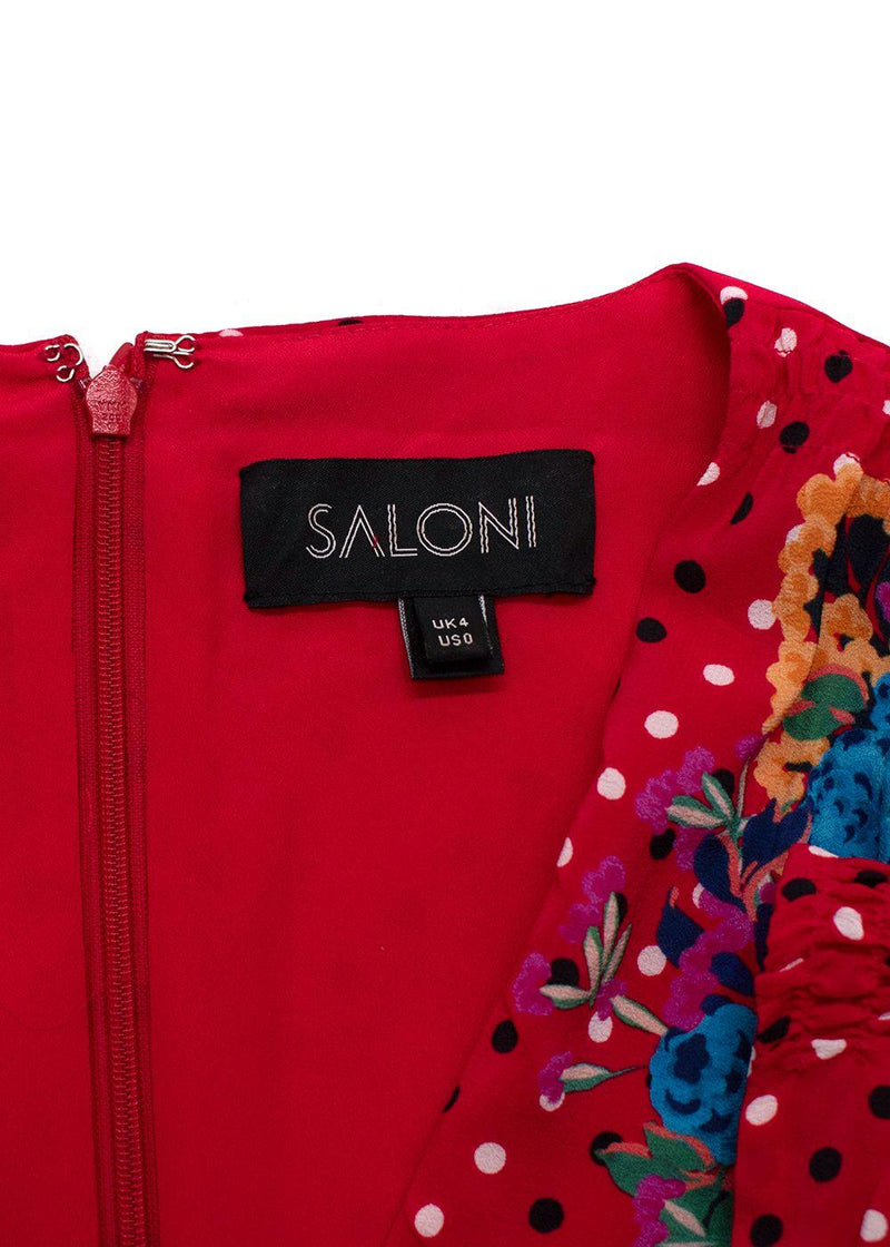 Saloni Red Polka Dot Print Silk Dress