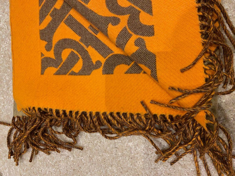 Burberry Orange & Archive Beige TB Monogram Cashmere Throw