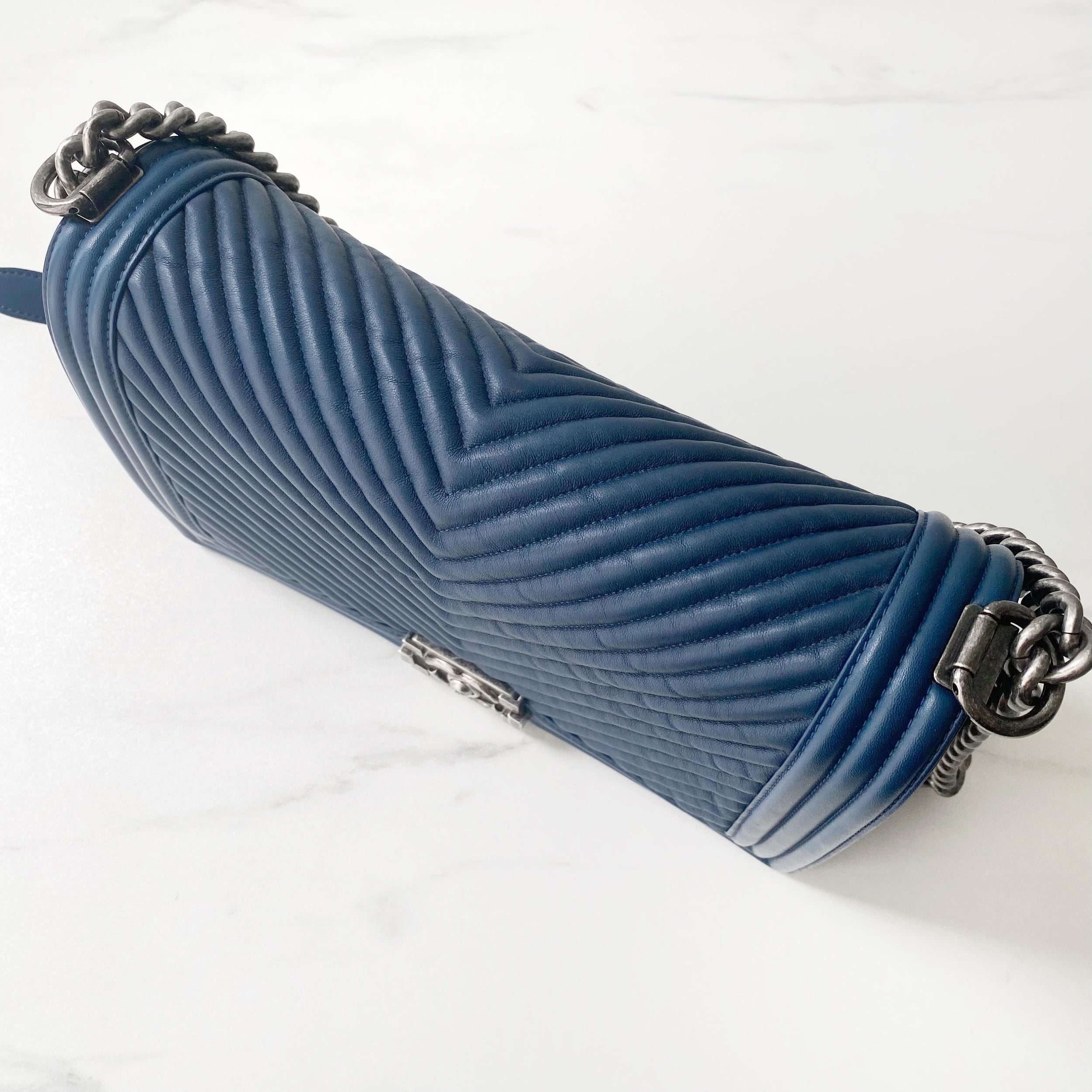 Blue Chevron Leather Boy Bag
