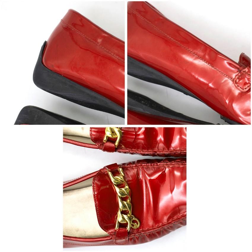 St. John Red Metallic Leather Loafers