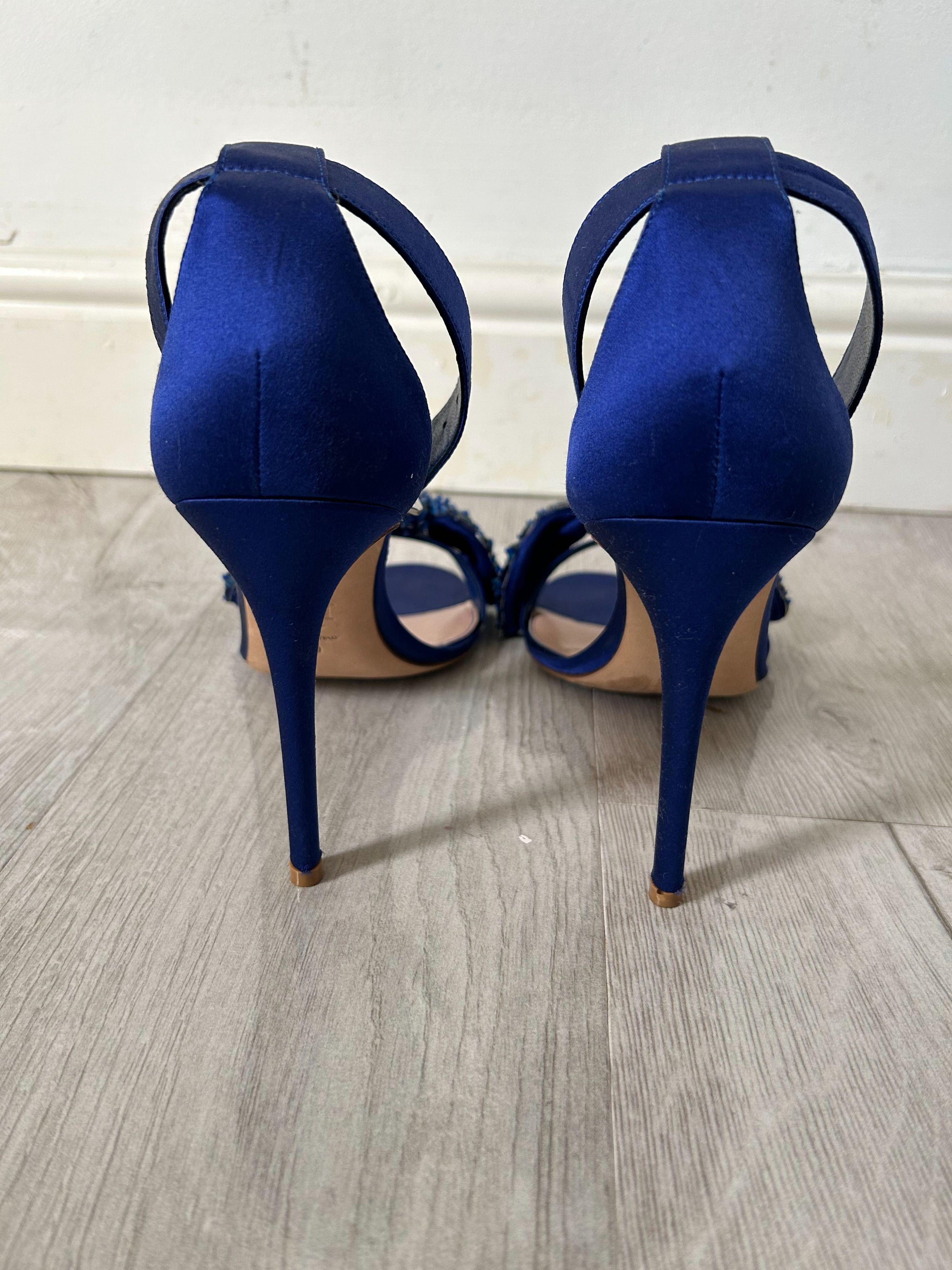 Blue Bow Embroidered Crystal Sandals
