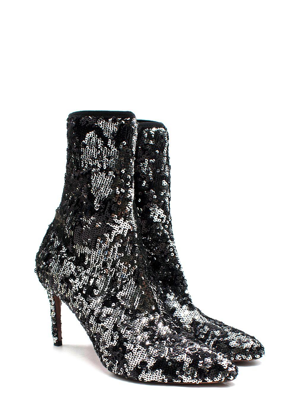 Aquazzura Black Sequin Heel Ankle Boots