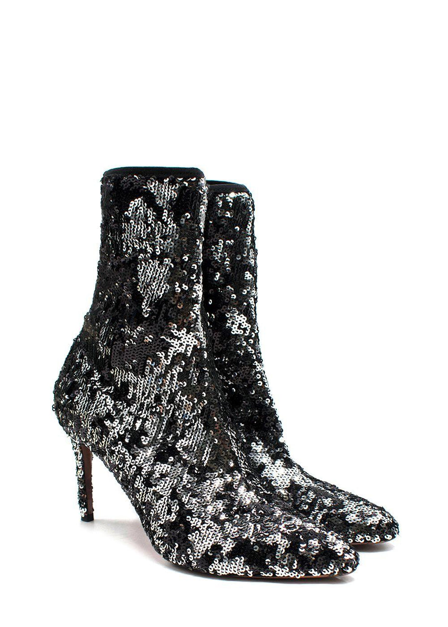 Aquazzura Black Sequin Heel Ankle Boots