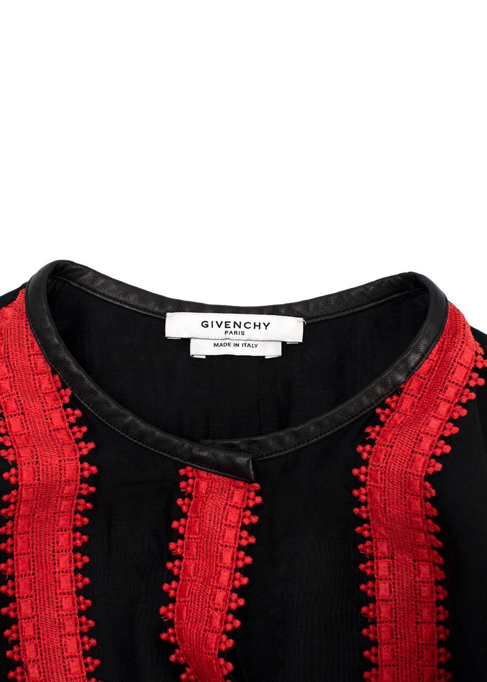 Givenchy Black and Red Cotton & Silk Sheer Blouse