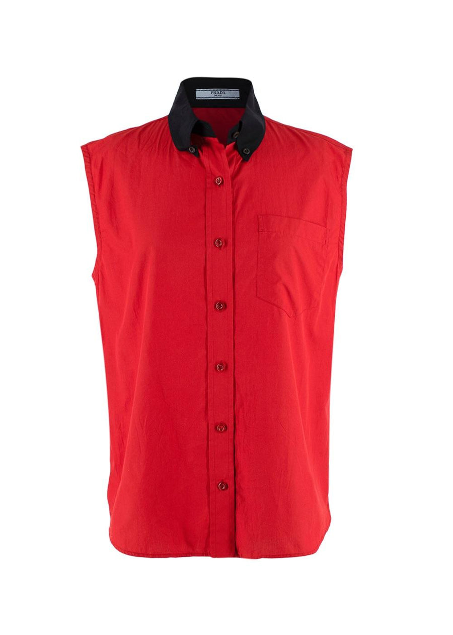 Prada Red Button-down Sleeveless Cotton-poplin Shirt