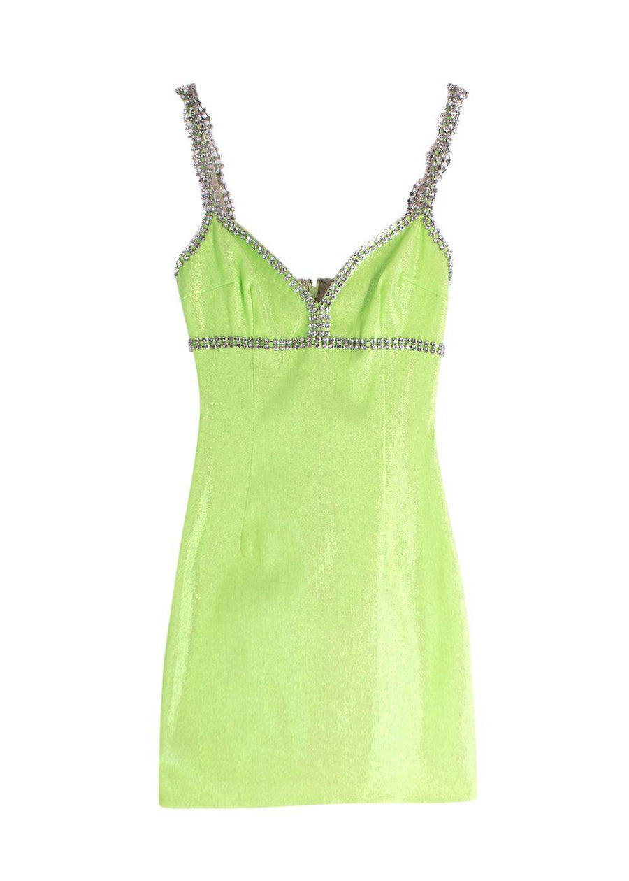Sold Out AREA Green Crystal Embellished Strap Dress