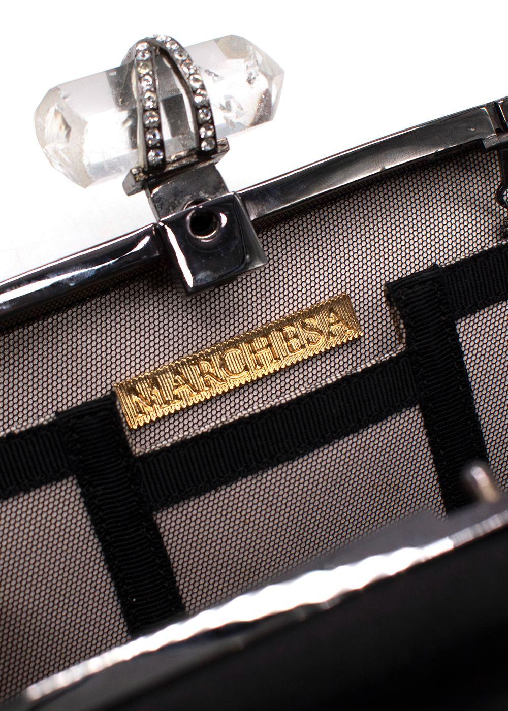 Marchesa Black Crystal Embellished Satin Box Clutch