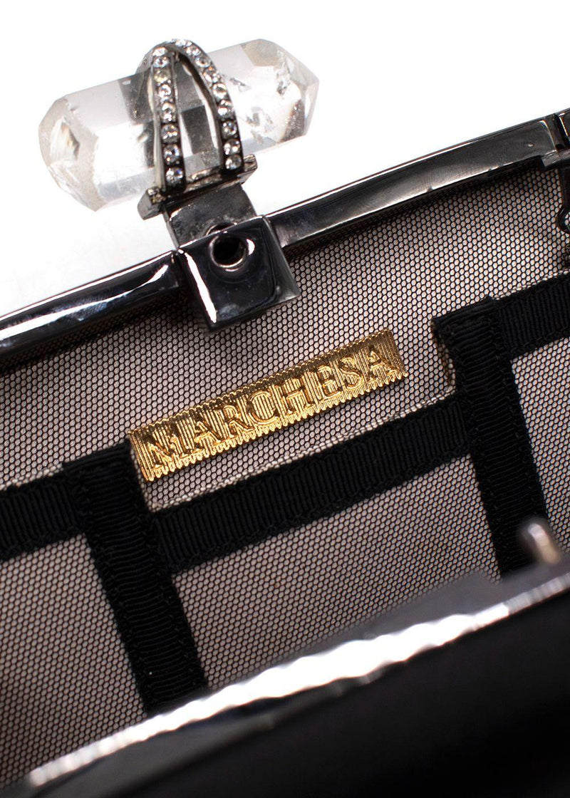 Marchesa Black Crystal Embellished Satin Box Clutch