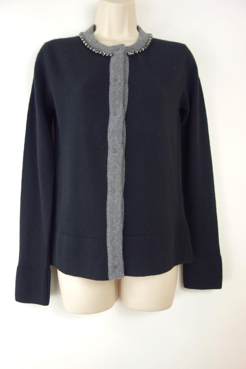 No.21 Crystal Trimmmed Black Wool Cardigan