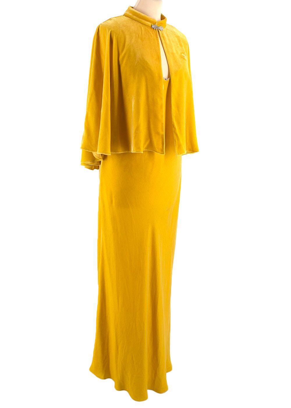 Crystal Embellished Yellow Velvet Gown & Cape