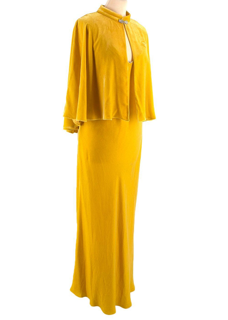 Crystal Embellished Yellow Velvet Gown & Cape