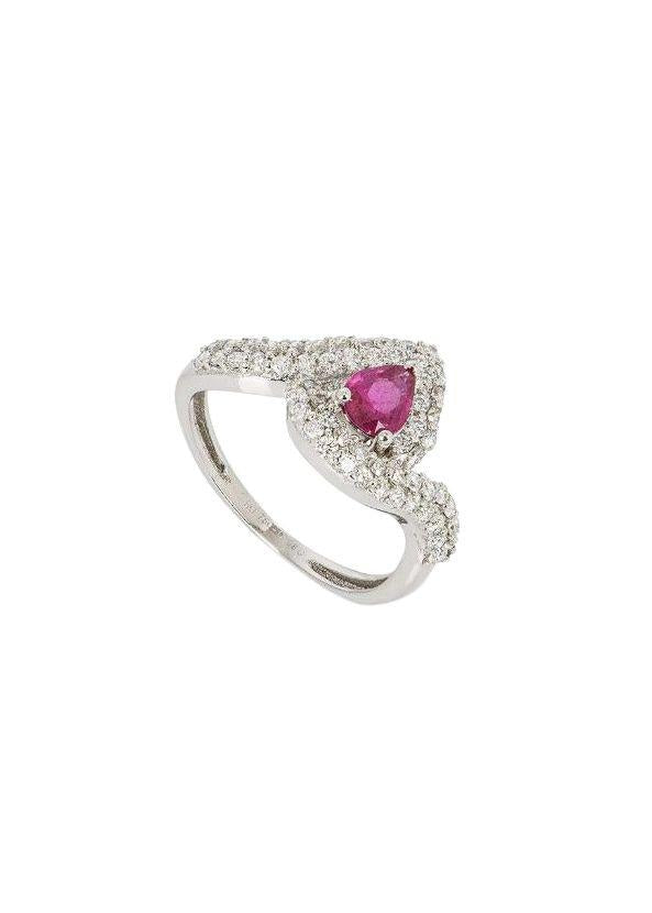 18ct White Gold Diamond & Ruby Ring - Size 52.5