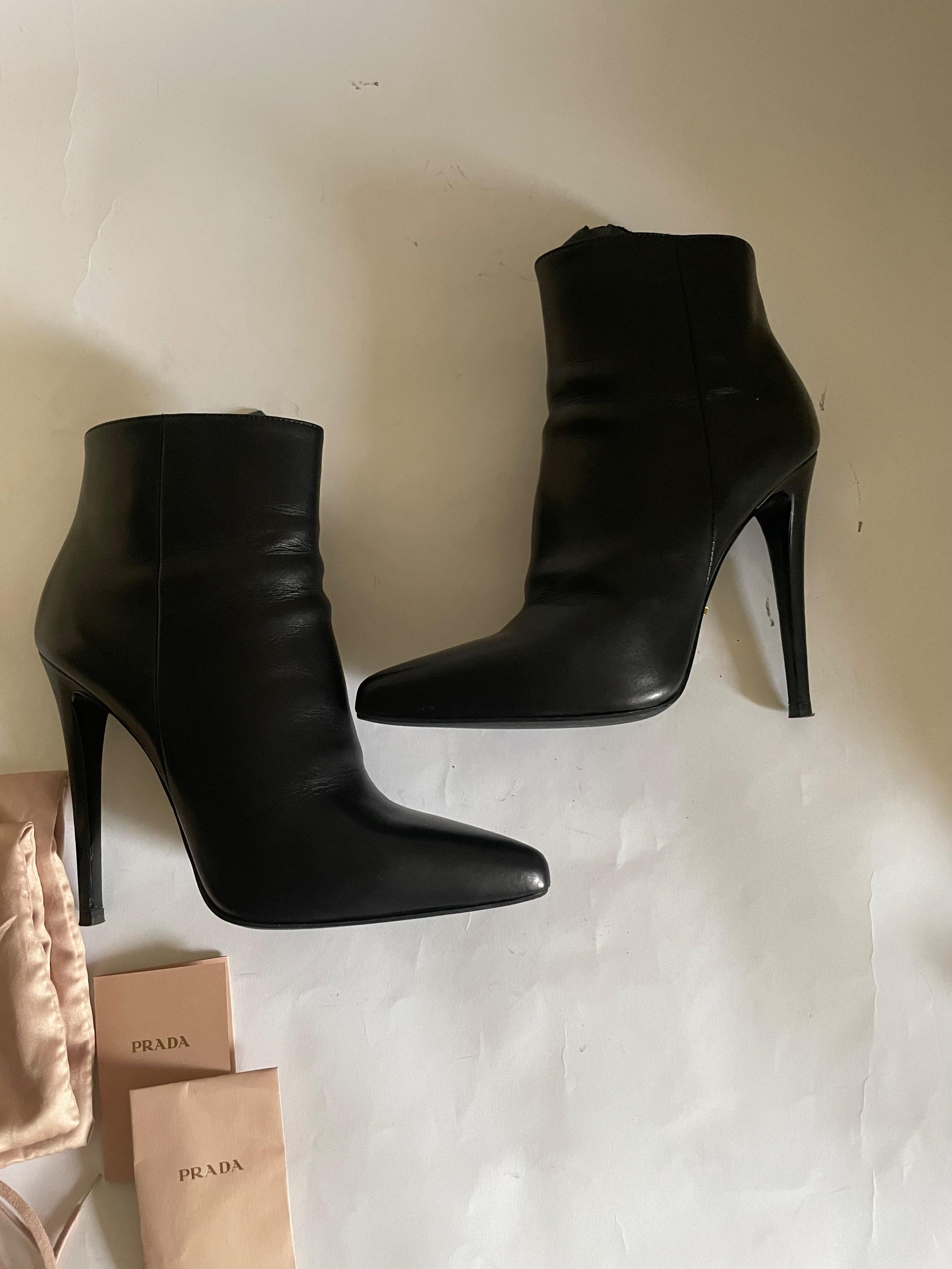 Prada Black Leather Ankle Boots