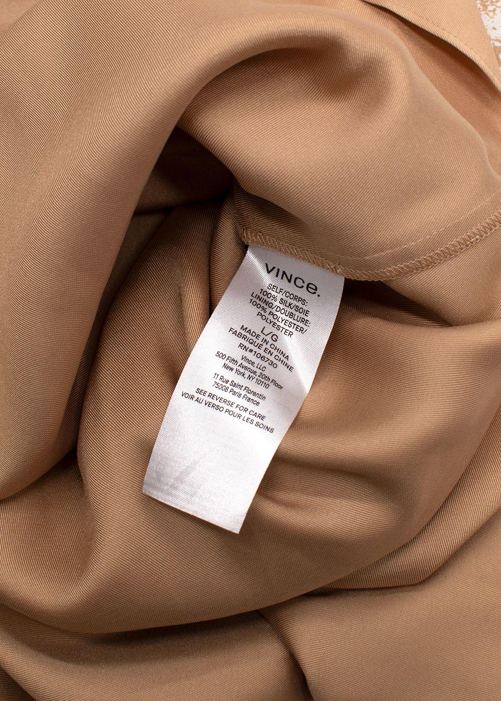 Vince Beige Printed Silk Midi Skirt