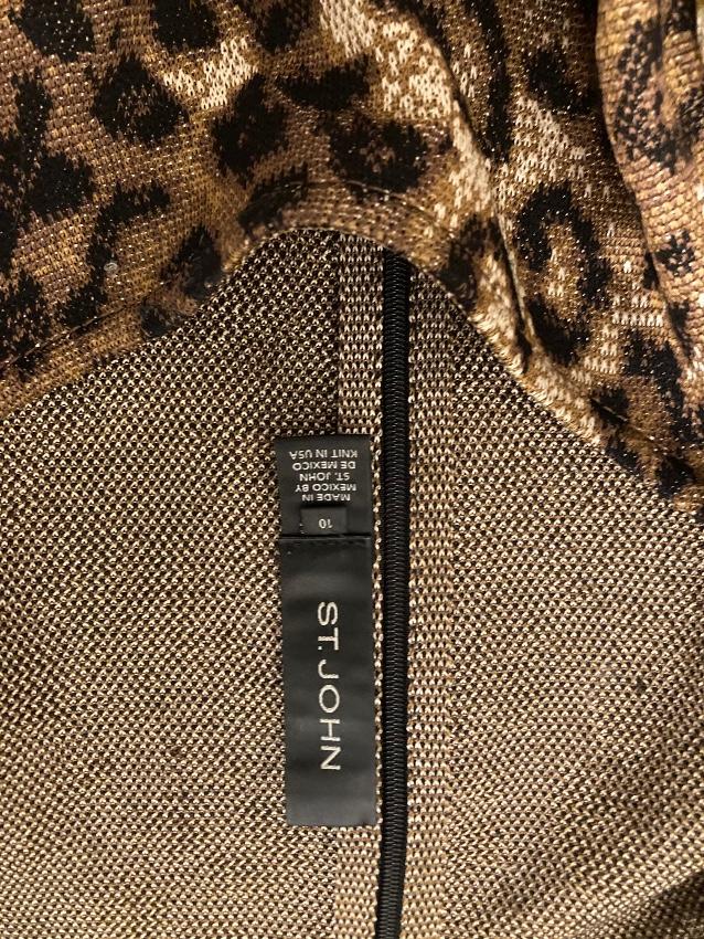 St. John Leopard Print Wool Blend Jersey Dress