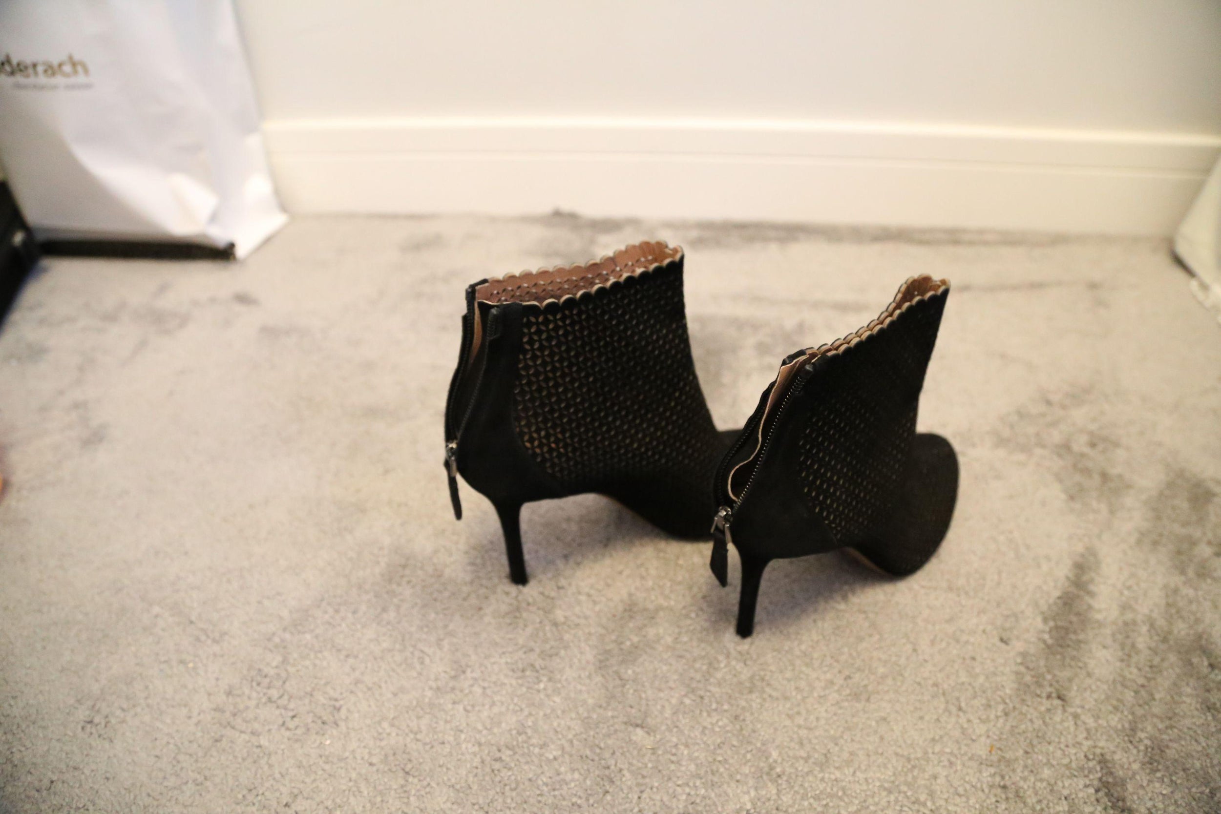 Black Suede Laser Cutout Ankle Boots
