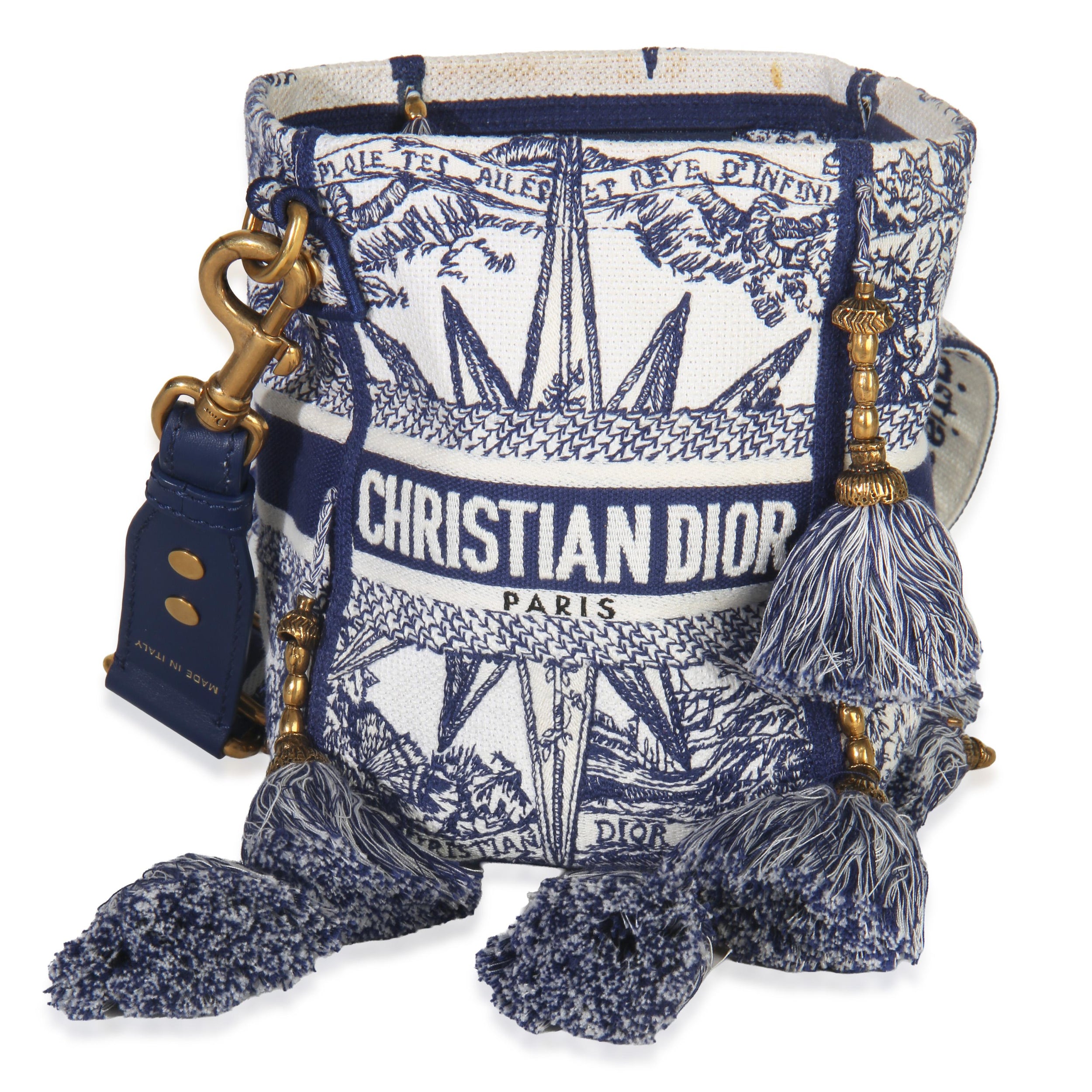 Christian Dior  Toile de Jouy Embroidery D-Bubble Bucket Bag