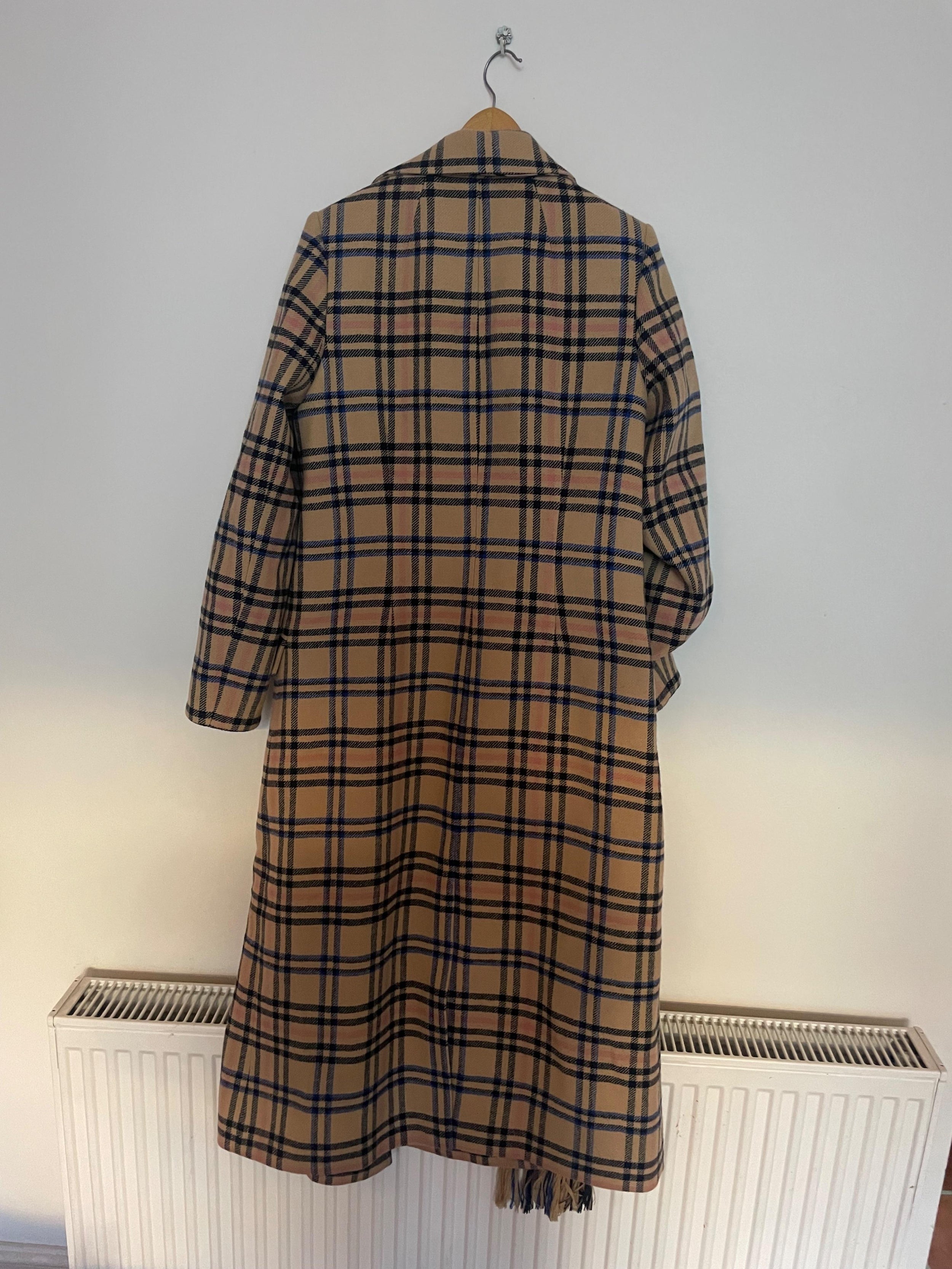 Check Wool Scarf Coat
