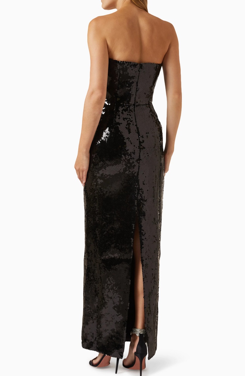 16Arlington Samare Feather-trim Strapless Maxi Dress in Sequins