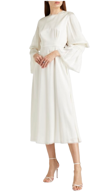 Roksanda Ivory Tulle Trimmed Shirred Satin Midi Dress
