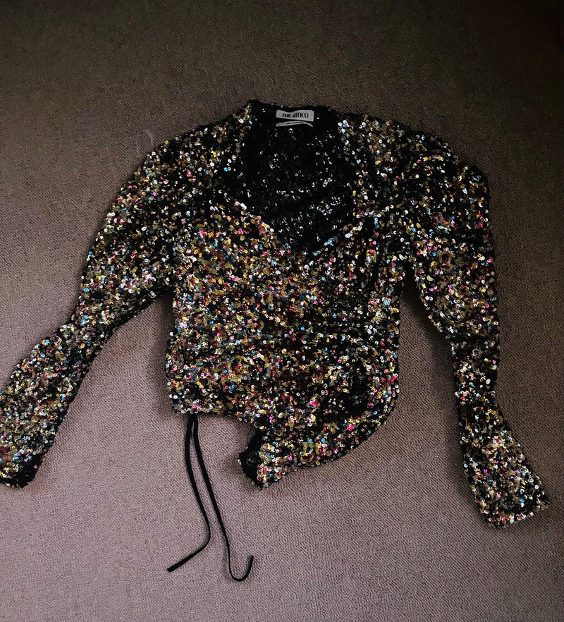 The Attico Multicoloured Sequin Wrap Top